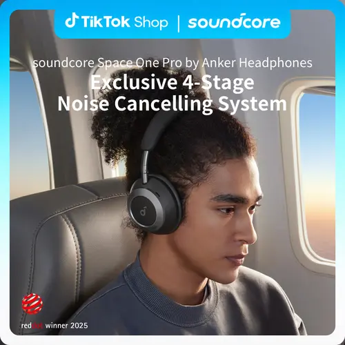 soundcore Space 1 Pro FlexiCurve Over-Ear Folding Headset - 6-Mic Adaptive Active Noise Cancellation, 60H Lossless Audio, Ultra-Fast USB-C Charging, Hi-Res Wireless, Long-Lasting Batteries, Comfortable Fit #tiktokshopsummersale