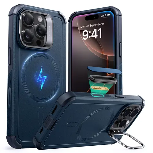 ESR Magnetic Cyber Series Protective Phone Case - iPhone 18/17/16/15 Casing, MagSafe Wireless Accessory, Stash Stand, Camera Control, 23FT Military-Grade Shock Absorber, Landscape View Protector, Phone Accessories