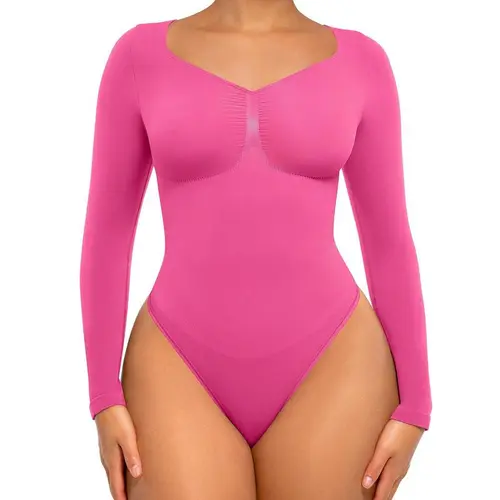 FeelinGirl Women's Seamless Shaping Long Sleeve Thong Bodysuit for Tops and Comfortable Underwear Lady newarrivals#SohoChic