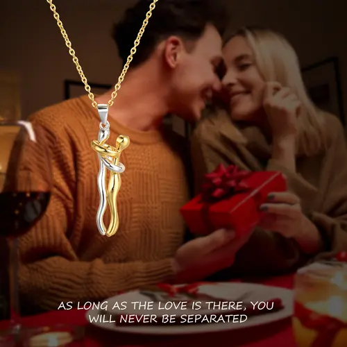 Loyalove Love Hug Couple Gold/Silver Necklace Unisex Men Women Hugging Pendant Necklace Jewelry Parties & Birthdays, Valentine's Day Gift