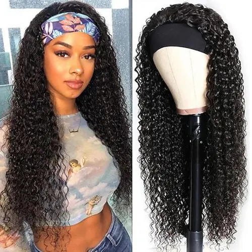 BLING HAIR Glueless Kinky Curl Texture Full Machine-Made 180% Density Brazilian Remy Curly Hair Wig for Female, Back to School Headband Wig, Wigs Human Hair sohochic
