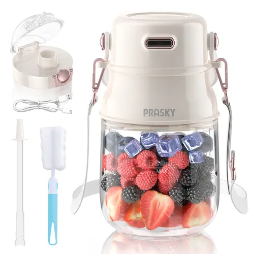 Prasky Portable Blender, Personal Blender for Shakes and Smoothies with 27oz Cup, Lid and Shoulder Strap, Type-C USB Rechargeable, Dishwasher Safe Parts, BPA free, Food and Juice for Gym/Travel/Kitchen/SMARTLIVING,summerwins