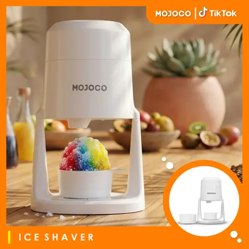 Mojoco Portable Plastic Ice Shaver Machine - 120W Efficient Motor, 110-120V Specialty Kitchen Appliance, 2.5 lbs Convenient Tool for Shaved Ice at Home, Frozen Treats, Parties, Kitchen Decor