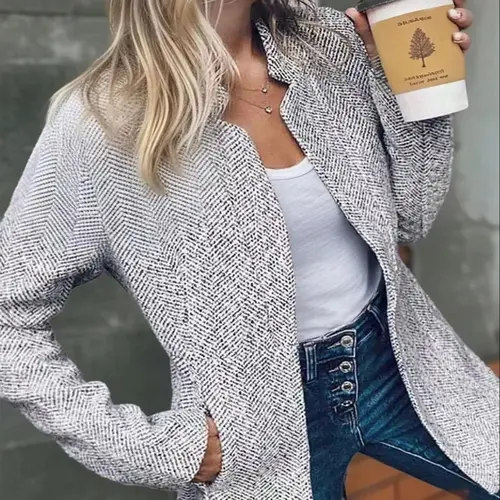 Women's Basic Solid Color Pocket Long Sleeve Open Front Fitted Coat Fabric, Casual Minimalist Classic Office Wear Style Longline Outerwear for Fall & Winter, Ladies Clothes for Daily Wear, Everyday, Womenswear Clothing for Women