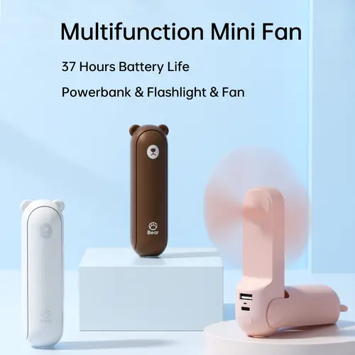 JISULIFE Portable Mini Fan - USB Rechargeable 4500mAh Power Bank, Flashlight, Makeup-Friendly EDC Gear Cool Gadget for Travel, Stay Cool Gifts for Adulting Women