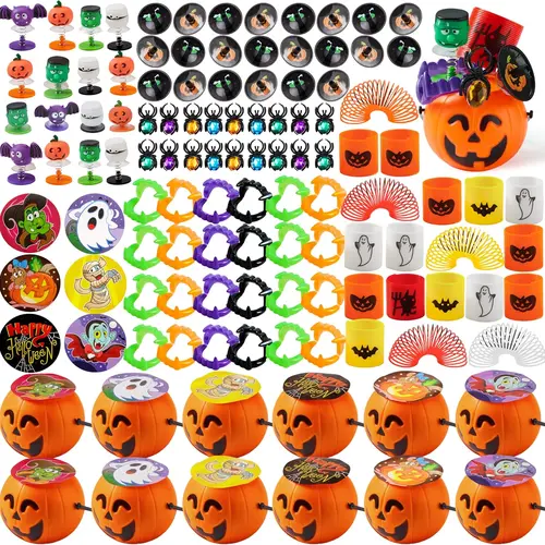 144 Pcs Halloween Toy Gifts for Kids, 24 Packs Prefilled Mini Pumpkin Buckets for Kids Halloween Party Favors Trick or Treat 144Pcs Witch's Jar (24 Packs)