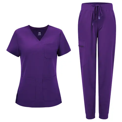 COZYFIT Medical Scrubs for Women Clara Air Set - Curved V-Neck Scrub Top & Jogger Pants with 8 Pockets, Workwear, Uniforms