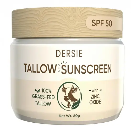 Dersie Tallow Sunscreen SPF 50 – Mineral UV Defense with Non-Nano Zinc Oxide – Face & Body Sun Protection for Adults & Kids – 100% Grass-Fed Beef Tallow for Moisture Retention & Skin Comfort (2.1 oz)