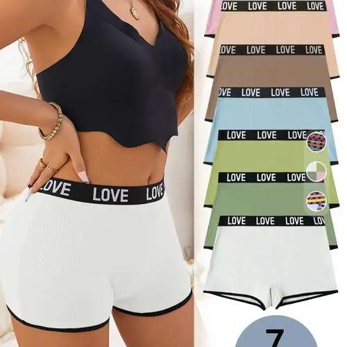 【Plus Size】 Letter Tape Contrast Binding Boyshorts, Casual Comfy Breathable Knicker for Daily Wear, Women's Underwear for All Seasons, Casual Comfy Panties, Letter Print Underwear, Womenswear
