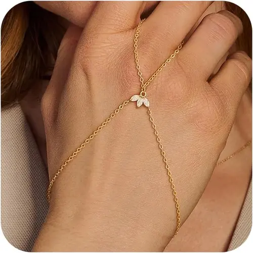 Loyalove Gold Hand Chain Bracelet for Women, Gold  Finger Ring Bracelets for Women Trendy, Dainty Simple Waterproof Cubic Zirconia Bracelet and Ring Chain Body Fashion Jewelry
