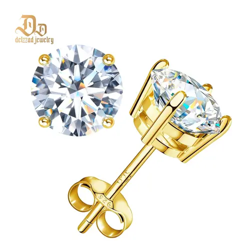 Delzzad S925 Four Prong Stud Earrings Round Synthetic Moissanite Prong Stud Earrings Jewelry Anniversary Day Birthday Valentine's Day Christmas Gifts for Men Women