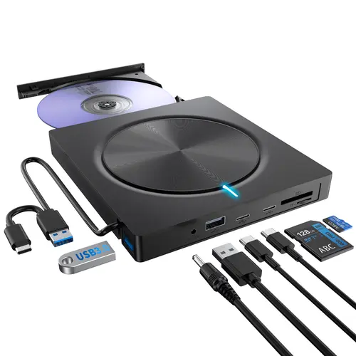 【Back to School】Portable External Laptop DVD Player USB 3.0 CD Burner - Compatible with Laptops, Desktops, Mac, Windows 11/10/8/7, Linux, Retro Design for Travel, Data Backup & Transfer, Christmas Gift