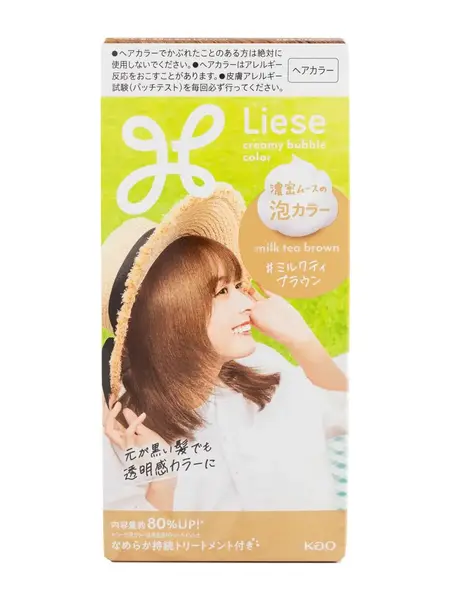 Kao Liese Creamy Bubble Hair Color - Japanese Permanent Foam Dye (Milk Tea Brown), Non-Drip Mess-Free At-Home Application Kit, Japanese Bubble Dye