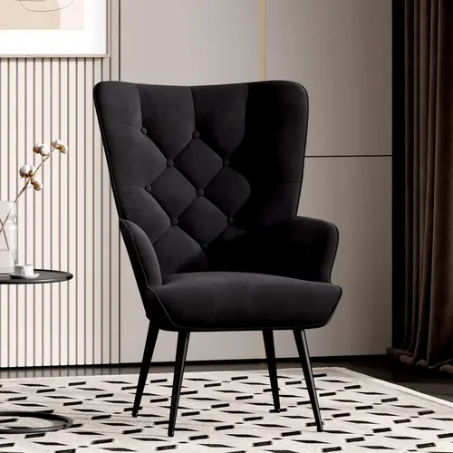 PU Leather Upholstered Accent Chair, Mid Century Modern Wingback Chairs, Living Room Reading Armchair, Tufted Button Side Chair for Living ， Bedroom,dorm essentials,home decor