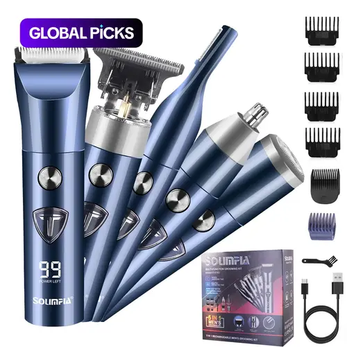 5-in-1 Men's Body Hair Trimmer, Body Hair Trimming, Multifunctional Hair Trimmer, Cordless Hair Clipper Set, Rechargeable Trimmer Kit, Electric Shaver and Beard Trimmer for Men, Nose Hair Trimmer #GLOBAL PICKS