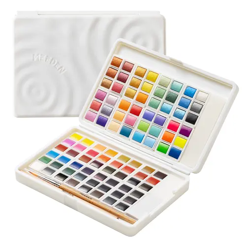 MEEDEN Neon Fluorescent Watercolor Paint Set - 48/96 Pigment-Rich Multi-Shade Colors, Partitioned Portable Box, Detail Brush, Mixing Aid, Transparent Washes, Art School Supplies, Arts Crafts Stationery, Neon Pigment Drawing & Painting Supplies