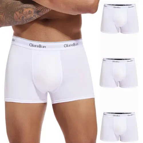 3pieces Pack White Boxer Shorts Men Polyester Underwear Breathable Male Underpants for Men Homme Boxershorts Slips Soft Briefs Elastic Boxer Briefs Daily Casual Underwear