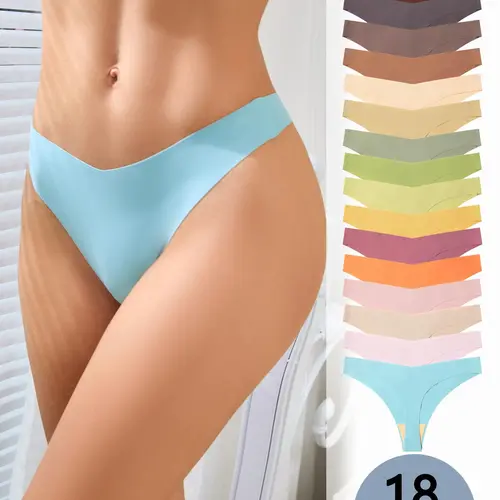 Women's Solid Color V-Waist Thong, Soft Comfy Breathable Daily Seamless Smooth Panty for Everyday Wear, Ladies Fashion Comfy Underwear for All Seasons, Minimalist Soft Panties, Seamless Panties Set, Fitted Seamless Panties