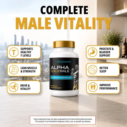 Juvenon Alpha Gold Male Testosterone Support Healthy Fitness Supplement Stack - Stimulant-Free Vitamins Supplements, KSM-66 Ashwagandha, Fenugreek, Boron Citrate, Saw Palmetto Botanical Extracts - Energy, Lean Muscle - 60 Capsules, 30-Day Supply, Healthy