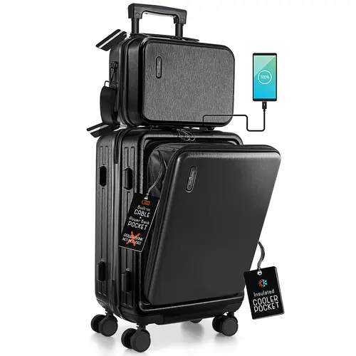 TravelArim 22-Inch Hardshell ABS Carry On Rolling Luggage Set - Shock-Resistant, Expandable, 4-Wheel Spinner with USB Port, TSA-Proof Lock, Included Cosmetic Bag (Modern Luggage Set), Carry On Luggage, Rolling Luggage Sets