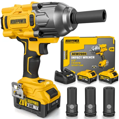 1/2 Cordless Brushless Impact Wrench, 1475 ft-lbs (2000N.m), High Torque power impact gun, 3-Mode Speed, 2*4000mAh Battery, 3 Sockets, Electric Impact Wrench Set for Car Tire Truck RV Mower