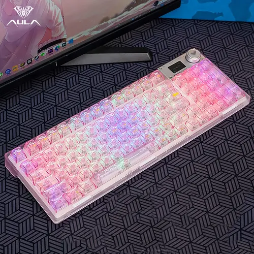 [Version 2.0]AULA F98 Pro V3 Full Transparent Wireless Mechanical Keyboard 10000mAh Battery, TFT Smart Screen & Knob, Tri-Mode Bluetooth/2.4G/USB-C, Hot Swappable Gasket RGB Gaming Keyboard,summerwins,back to school,back to school shopping