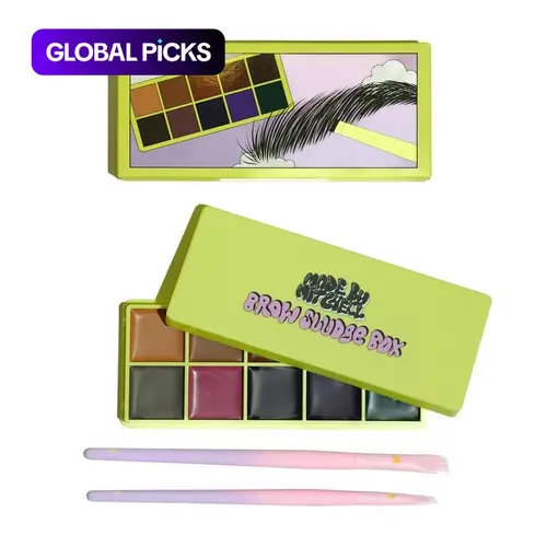 Made by Mitchell Blendable Brow Sludge Box, 10-Shade Brow Pomade Palette with 2 Brushes, Eyebrow Paste Makeup Products for Natural Long-Lasting Brows #GLOBAL PICKS