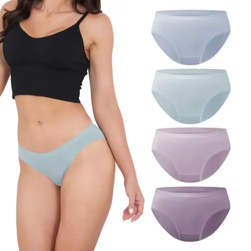 DAVID ARCHY Women's High/Low Waisted Bamboo Rayon Bikini Briefs - 4-Pack Seamless Thongs, Spandex-Blended Fabric, Minimalist Loose Fit, Smooth, Breathable, Moisture-Wicking, Elegant Lingerie, Basic Style, Women's Clothes, Clothes, Panties