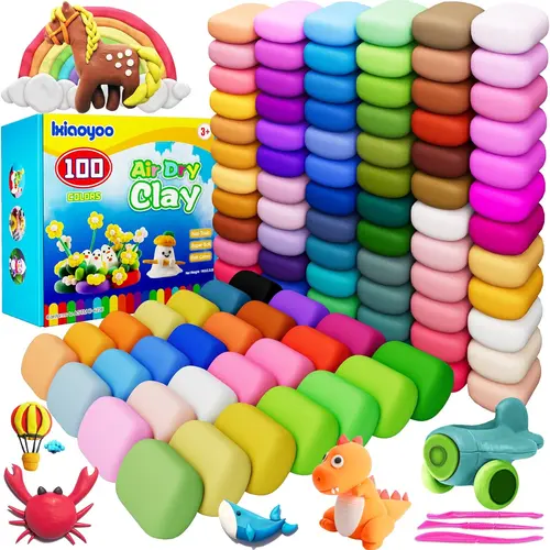 Air Dry Clay Kit-100 packs, Modeling Clay for Kids, DIY Model Magic Clay, Molding Clay Kit with Sculpting Tools, Non-Sticky Soft and Super Light,  Home Party Favors, Arts& Crafts Birthday Gift for Boys Girls Kids Handicraft