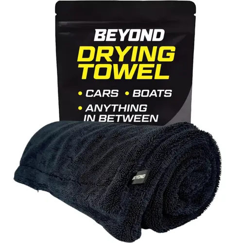 Beyond Drying Towel - Premium Car Drying Microfiber - Large & Super Absorbent - Detailing Towel for Cars and Boats - One-Pass Scratch Free Cleaning Towel - 24 x 36 Black, Microfiber Cloth, Car Wash Towel