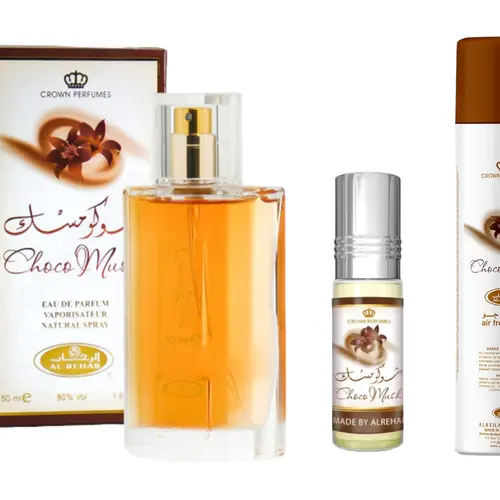 (3pc Bundle Pack) 6ml Choco Musk Roll-On Perfume + 50ml Choco Musk Perfume + 300ml Choco Musk Air Freshener Spray by Al Rehab