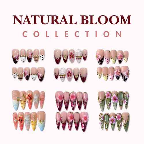 NailPhoria NATURAL BLOOM Collection - Handmade Press-On Nails | Reusable, Salon-Quality, Long-Lasting, Glossy Design