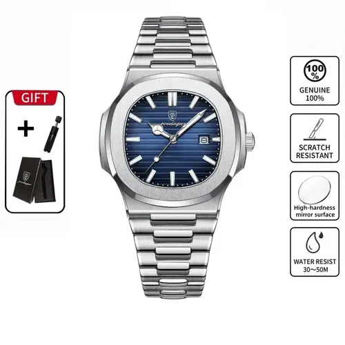 Men's Business Round Dial Analog Quartz Watch, Analog Wristwatches, Stainless Steel Casual Wristwatch, Luminous Waterproof Watch for Party, Everyday Accessories, Birthday Gift with Box