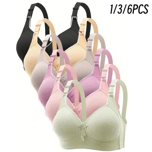 Women's 6-Pack Push-Up Bralettes - Basic Casual Butterfly Lace Jacquard Wireless Underwear and Bra with Adjustable Straps for Daily Comfort, Lace Bra, Adjustable Bras, Push Up Bra,clothes for back to school,first day of school outfits