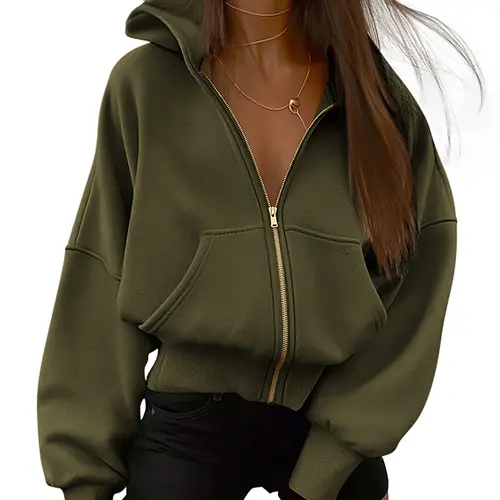 BTFBM Women's Gold Zipper Hoodie Long Sleeve Fleece Y2K Style Casual Sweatshirt with Pockets for Fall Winter Clothes
