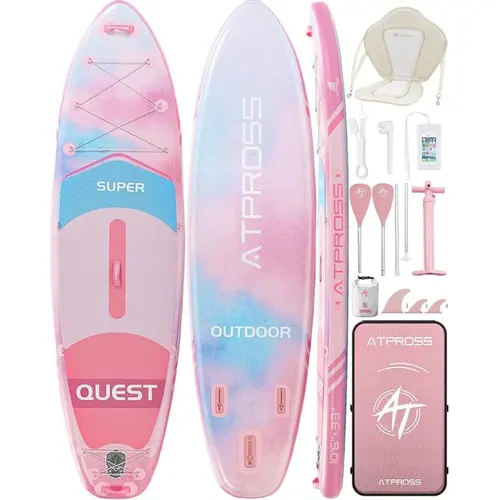 [DealsForYouDays] 10'6''x33'' Inflatable Stand Up Paddleboard - 400lbs Extra Wide, Kayak Seat, Anti-Slip EVA Deck, High-Pressure Hand Pump, Abrasion-Resistant, Premium Accessories Kit, Bag, Compact Pack for Fishing, SUP Surfing, All Skill Levels, Yoga, 33