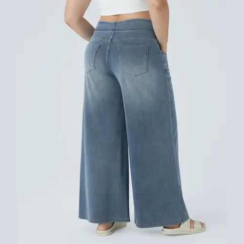 Halara Flex™ High Waisted Pockets Baggy Wide Leg Washed Casual Plus Size Jeans