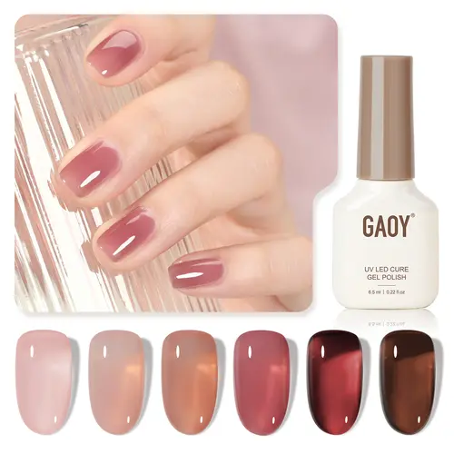 GAOY Rose Garden Jelly UV Gel Nail Polish of 6 Transparent Nude Red Pink Brown Colors Sheer Gel Polish Kit for Christmas Gift Idea Salon Gel Manicure and Nail Art DIY at Home