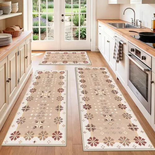 [Back to School] HEBE 3-Piece Washable Farmhouse Kitchen Rugs Set, Non-Slip Durable Area Rugs, Floral Birds Kitchen Floor Mat for Hallway, Entryway summerwins,back to school,dorm essentials,home decor,home essentials