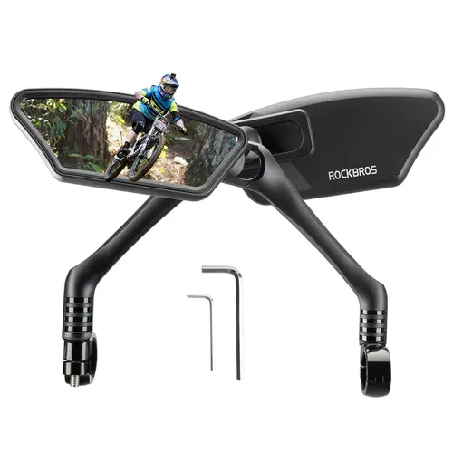 ROCKBROS HD Blast-Resistant Bicycle Rear View Mirror for Handlebars, 360° Adjustable, Panoramic View, Easy Installation, Safety Accessory, Fits 21-26mm Handlebars, Left & Right Side Compatible Cycling Gear
