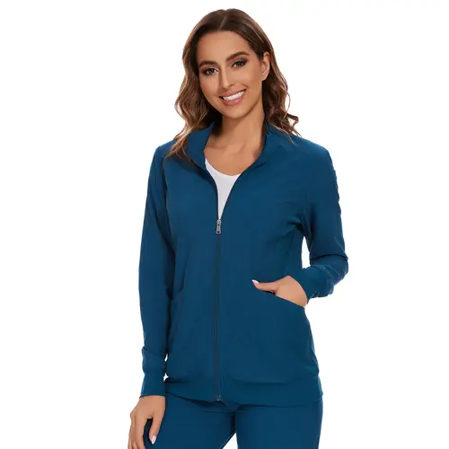 COZYFIT Women's Scrub Jacket - Zip Front, 4-Way Stretch Fabric, Minimalist Basic Casual Workwear for Nurses, Women's Clothes with Summer Vibes