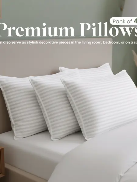 Utopia Bedding Premium Striped Pillows for Sleeping (Pack of 2) - Polycotton Soft Breathable Covers, No-Shift Construction, White, Polyester Memory Foam Support, Back Sleepers Bed Accessories