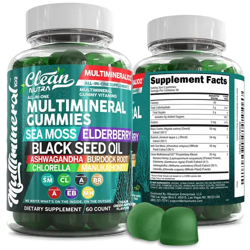 Clean Nutra Multimineral Sea Moss Gummies with Irish Sea Moss, Elderberry, Black Seed Oil, Ashwagandha, Burdock Root, Chlorella & Manuka Honey for Women Men - MultiMineral 102