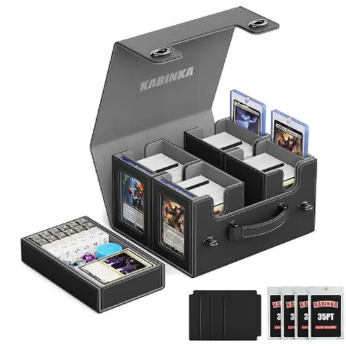 Kabinka Commander Deck Box for MTG with Handle, Multi Deck Case with Large Dice Tray Fits 400+ Double-Sleeved Cards, 5 IN 1 TCG Card Storage Box with Commander Display, 35PT Card Holders, Card Hobby Box, Trade Card Box