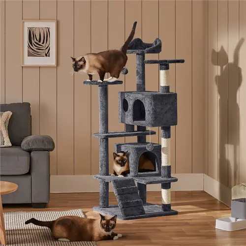 Yaheetech 54-in Cat Tree Tower with Condo Furniture, Scratching Posts, Vertical Scratcher, 2 Dangling Balls & 3 Scratch Posts for Small-Medium Cats & Kittens