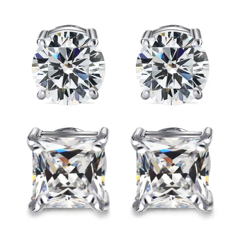 CASSIECA 2 Pairs Stainless Steel Magnetic Locking Earrings - Non-Piercing 5-8MM CZ Stylish Men's Jewellery, Durable Hypoallergenic Design for Everyday Wear