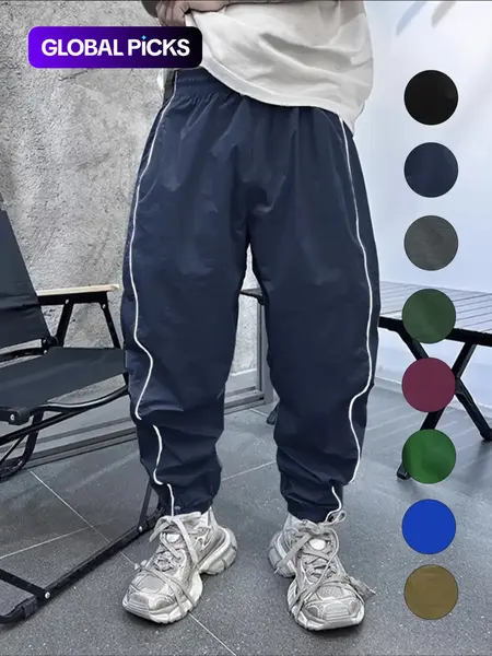 Men's Loose-Fit Casual Utility Pants with Drawstring Waist, H-Type Silhouette, Long/regular Length, Ideal for Spring & Fall Outdoor Activities