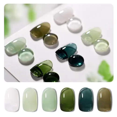GAOY Jelly Green Gel Nail Polish Set, 6 Sheer White Colors, Emerald Green | Transparent Teal Sage Olive Green Colors Gel Nail Polish Kit, UV/LED Cure Required, Easy DIY Manicure at Home