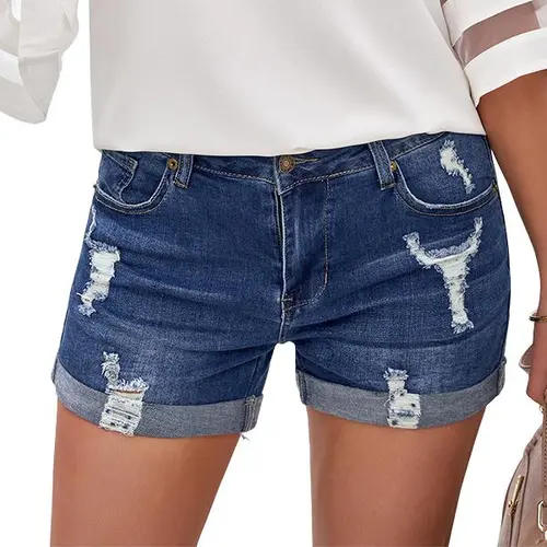 Luvamia Women's Ripped Jean Shorts High Waisted Stretchy Folded Hem Denim Shorts for Summer Casual Wear - Womenswear,back to school shopping