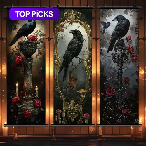 Wall Hanging Banner, 3 Counts/set Scary Crow Pattern Wall Decorative Scroll Painting, Creative Festive Decorations, Wall Hanging Backdrop